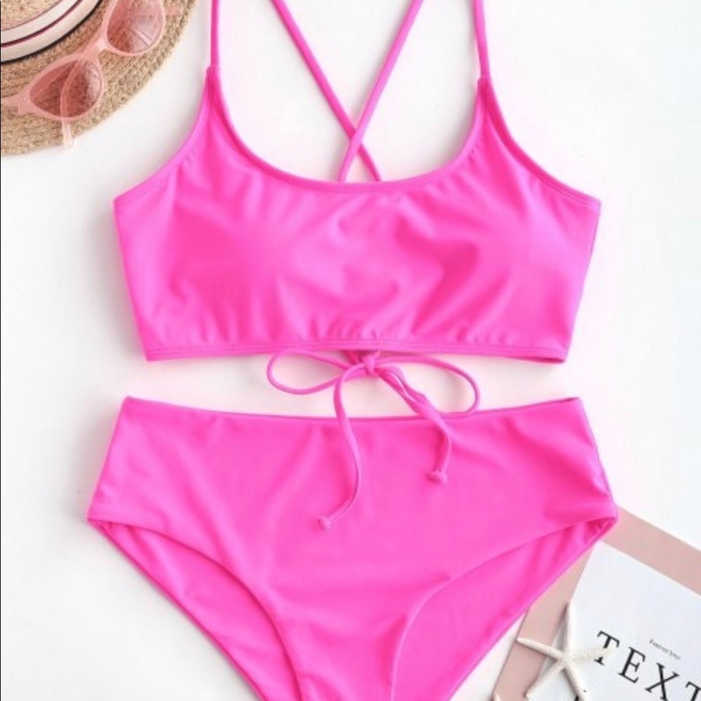 ZAFUL Lace Up High Waisted Bikini Swimsuit